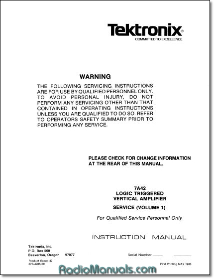 Tektronix 7A42 Service Manual Vol 1 - Click Image to Close